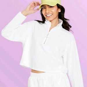 Stoney Clover Target White Terry Zip Crop Sweatshirt Beach Cover. XL Brand NWT